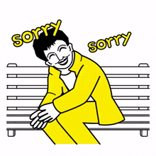 bench man yellow suit sorry i am sorry