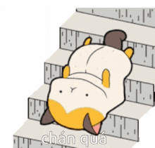 a cartoon cat is laying on its back on some stairs