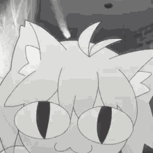 a black and white drawing of a cartoon character with big eyes and horns on his head .