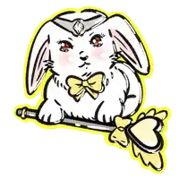 a drawing of a white rabbit with a yellow bow tie and a yellow wand