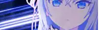a close up of a anime girl with blue eyes .