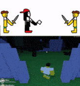 a drawing of a man holding a sword next to a screenshot of a game