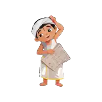 a cartoon drawing of a boy with a turban on his head holding a newspaper with the watermark @ricedoodles