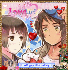 a picture of two anime characters with the caption wtf gay little cat boy