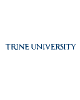 a logo for trine university in blue letters on a white background