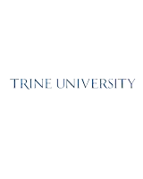a logo for trine university in blue letters on a white background