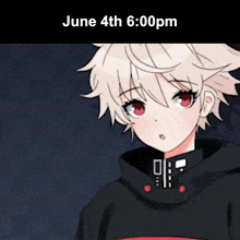a drawing of a girl with red eyes and the date june 4th 6:00 pm