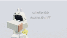 a picture of a bunny with the words what is this server about below it