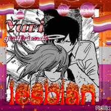 a picture of a man and a woman with yuri girlfriends lesbian written on the bottom