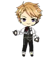 the back of a cartoon character wearing a white shirt and black pants is walking .