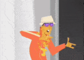 a cartoon of a man wearing a hat , sunglasses , and a gold chain around his neck .