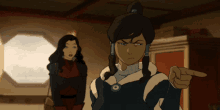 a cartoon character is pointing at another character