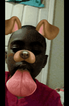 a person wearing a dog mask with pink ears