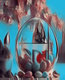 a painting of a woman in a glass container with the word pets on it