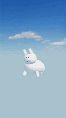 a cartoon rabbit is flying through the air with a blue sky in the background
