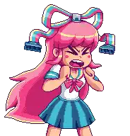 a pixel art of a girl with long pink hair and a bow on her head