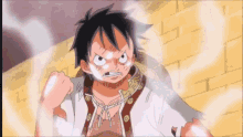 monkey d luffy from one piece is holding his fist up