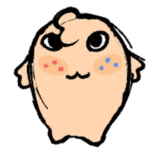 a cartoon drawing of a person 's face with red and blue spots on their cheeks