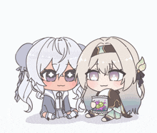 a drawing of a girl with white hair and purple eyes