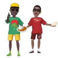 two cartoon characters one wearing a green shirt that says " jolly "