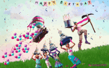 a group of people are celebrating a birthday with a banner that says " happy birthday "