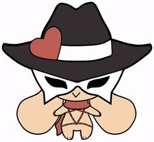 a drawing of a person wearing a hat and mask