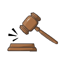 a cartoon drawing of a wooden judge 's gavel sitting on a wooden stand