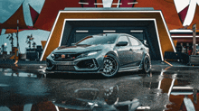 a honda civic r is parked in front of a building