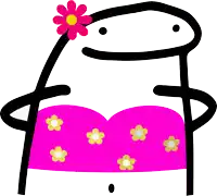 a cartoon character wearing a pink dress with yellow flowers and a flower in her hair