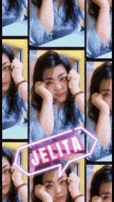 a collage of pictures of a woman with the name jelita written in a speech bubble