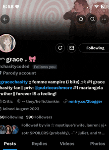 a screenshot of grace chastity 's twitter profile