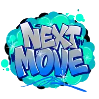 the word next is written in graffiti on a blue and white background