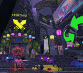 a cartoon character sits on a set of stairs in front of a building with a sign that says from three