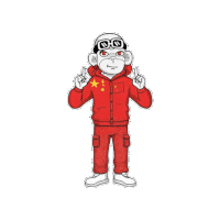 a cartoon drawing of a man wearing a red jacket with a chinese flag on it