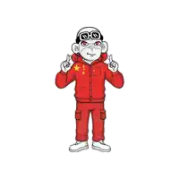 a cartoon drawing of a man wearing a red jacket with a chinese flag on it