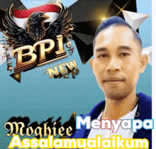 a man is standing in front of a bpi new logo