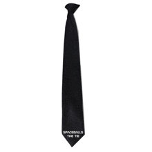 a black tie with spaceballs the tie embroidered on it