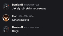 a screenshot of a chat with damian11 and xion