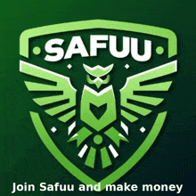 a logo for safuu with an owl and the words join safuu and make money below it