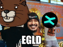 a cartoon of a beaver and a man with the word egld on the bottom right
