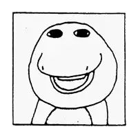 a black and white drawing of a smiling frog