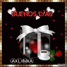 a picture of a gift box with a heart inside and the words buenos dias alma