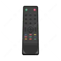 a black remote control with a green button on the bottom