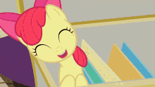 a cartoon pony with a pink ear is smiling