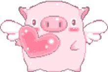 cute piggy pink angel heart love