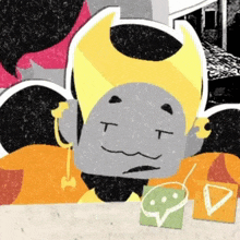 a cartoon drawing of a devil with a yellow hat