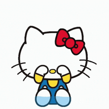 hello kitty is crying with tears coming out of her eyes and a bow on her head .