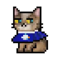 a pixel art drawing of a cat wearing a blue shirt