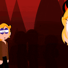 two cartoon characters are standing next to each other and one has a devil horn on his head
