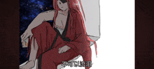 a drawing of a person sitting on a toilet with chinese writing on the bottom